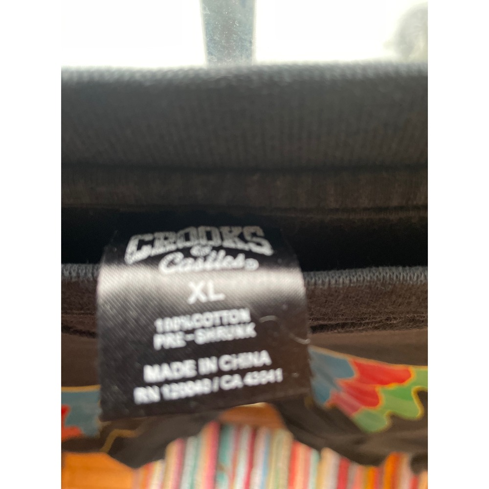 Crooks & Castles Sweatshirt XL Black Pullover Flags Striped Sleeve - Picture 2 of 10